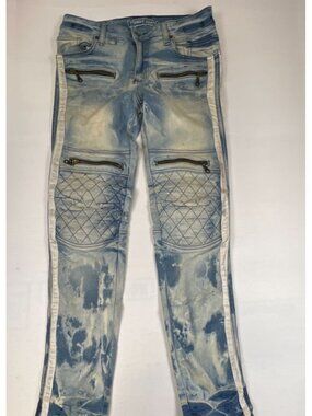 Robin's Jean Men 29x32 Moto Biker Slim Straight Acid Wash Blue Denim Made in USA